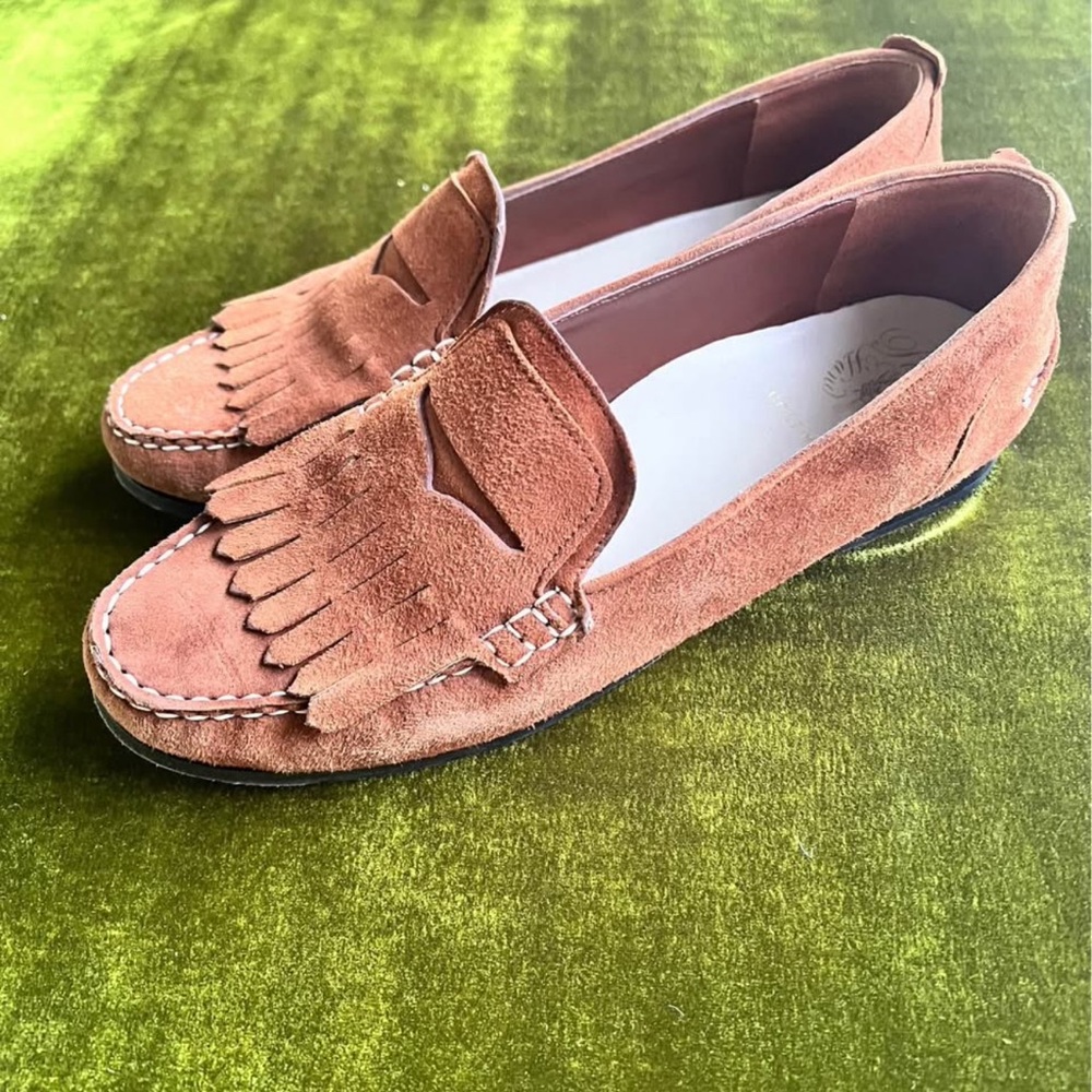 Cole Haan Brown Suede Loafers with Fringe Detail, 9